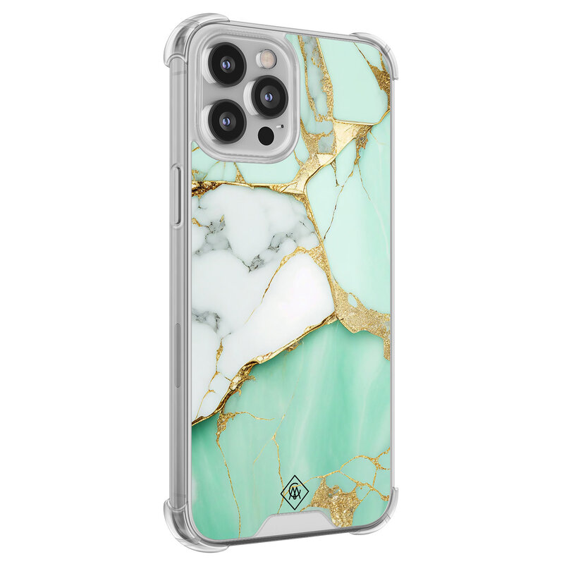 Casimoda iPhone 12 (Pro) siliconen shockproof hoesje - Marmer mintgroen