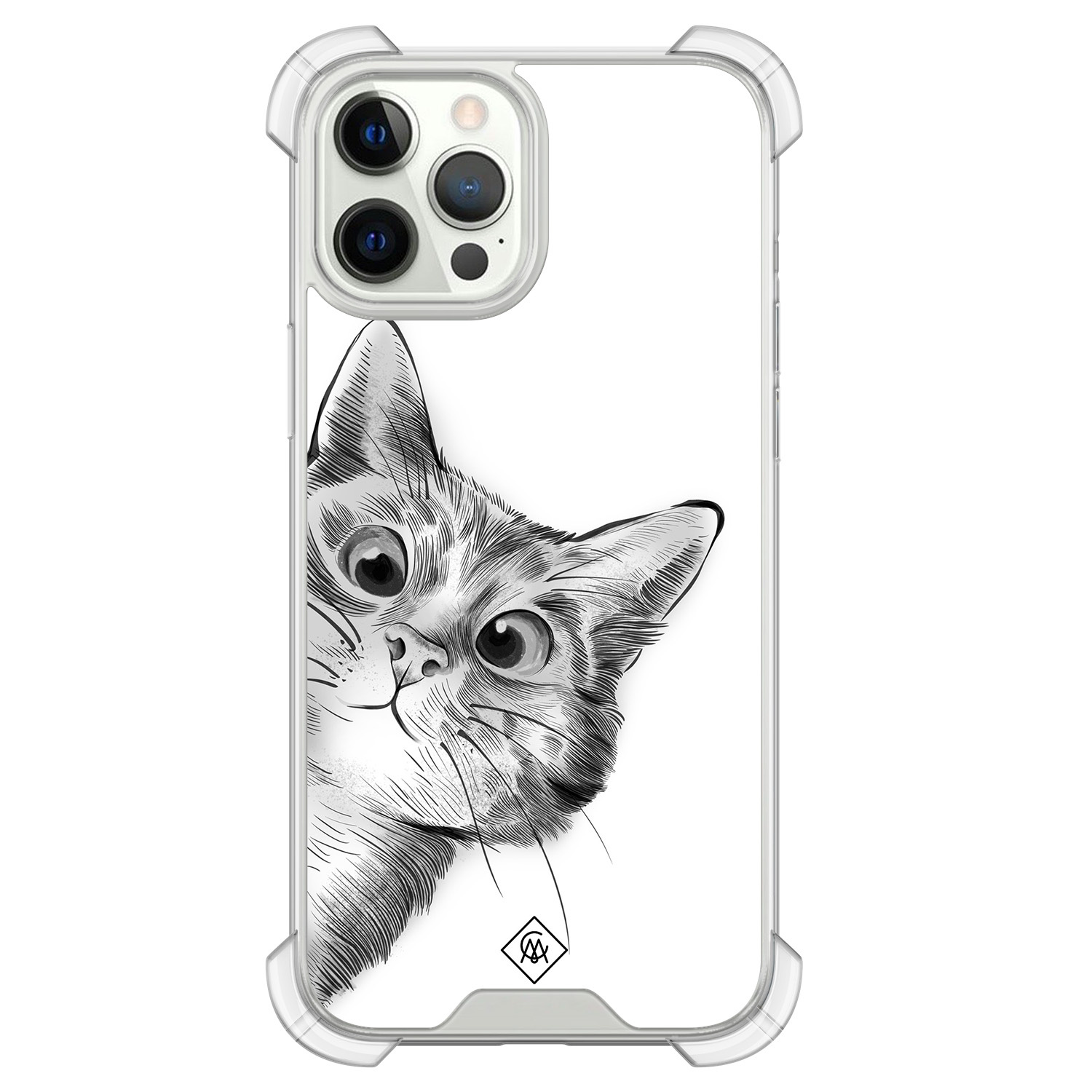 iPhone 12 (Pro) siliconen shockproof hoesje Kat kiekeboe