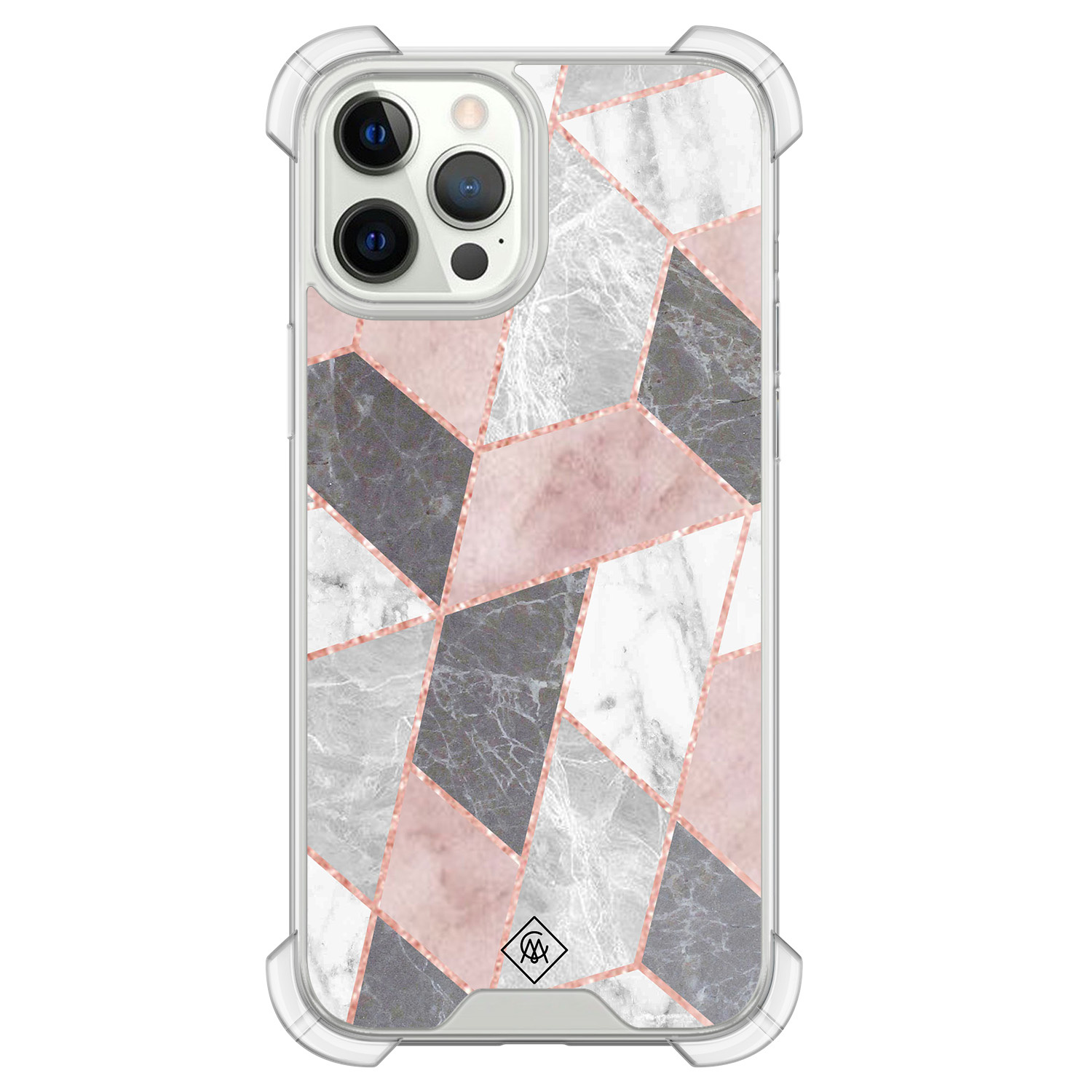 iPhone 12 (Pro) siliconen shockproof hoesje - Stone grid