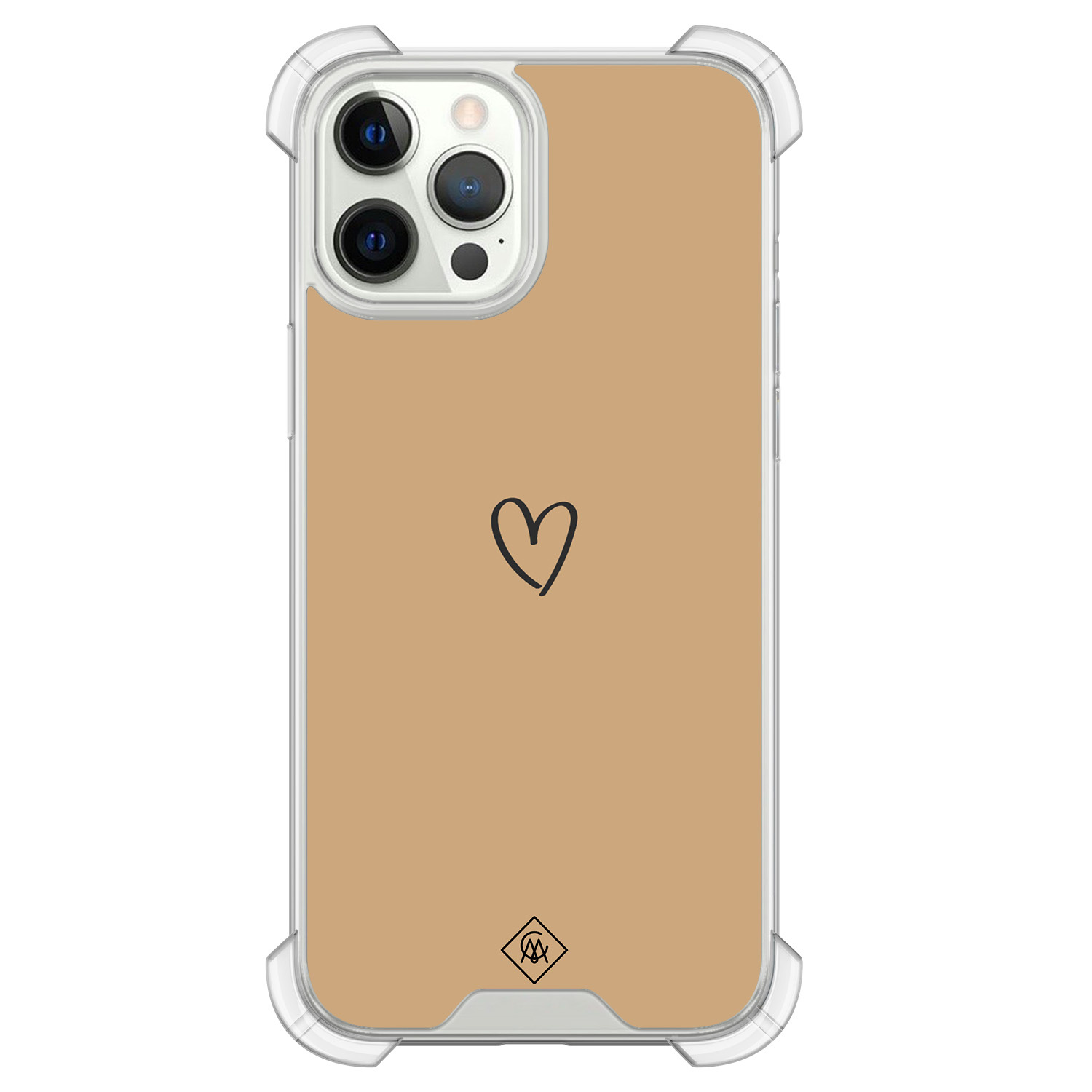 iPhone 12 (Pro) siliconen shockproof hoesje - Hart bruin