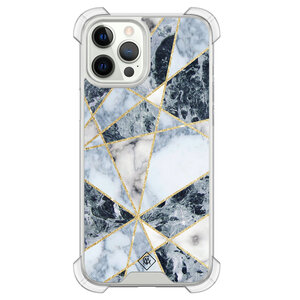 Casimoda iPhone 12 (Pro) shockproof hoesje - Marmer blauw