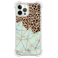 Casimoda iPhone 12 (Pro) shockproof hoesje - Luipaard marmer mint