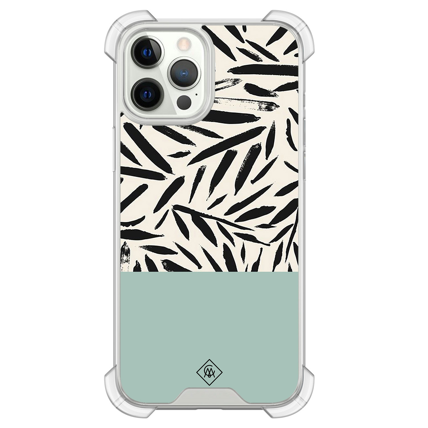 iPhone 12 (Pro) siliconen shockproof hoesje - Abstract mint palms