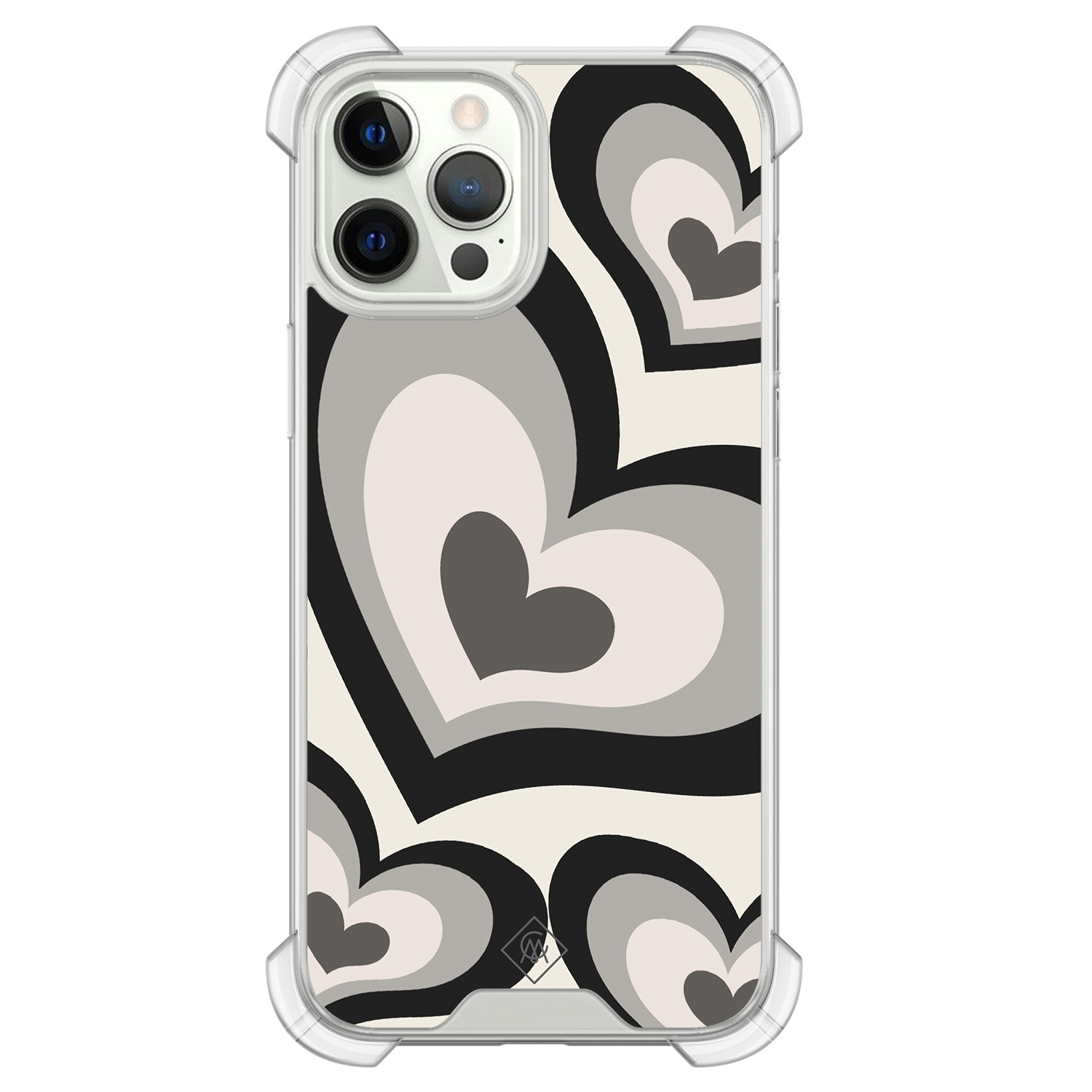 iPhone 12 (Pro) siliconen shockproof hoesje Hart swirl zwart