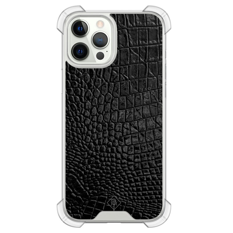 Casimoda iPhone 12 (Pro) siliconen shockproof hoesje - Croco zwart