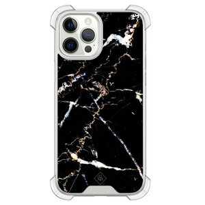 Casimoda iPhone 12 (Pro) siliconen shockproof hoesje - Marmer zwart