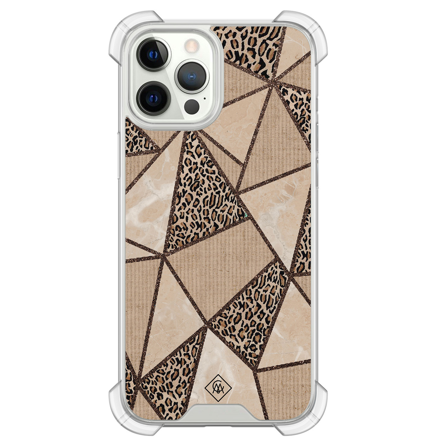 iPhone 12 (Pro) siliconen shockproof hoesje Leopard abstract