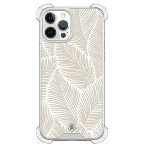 Casimoda iPhone 12 (Pro) siliconen shockproof hoesje - Palmy leaves beige