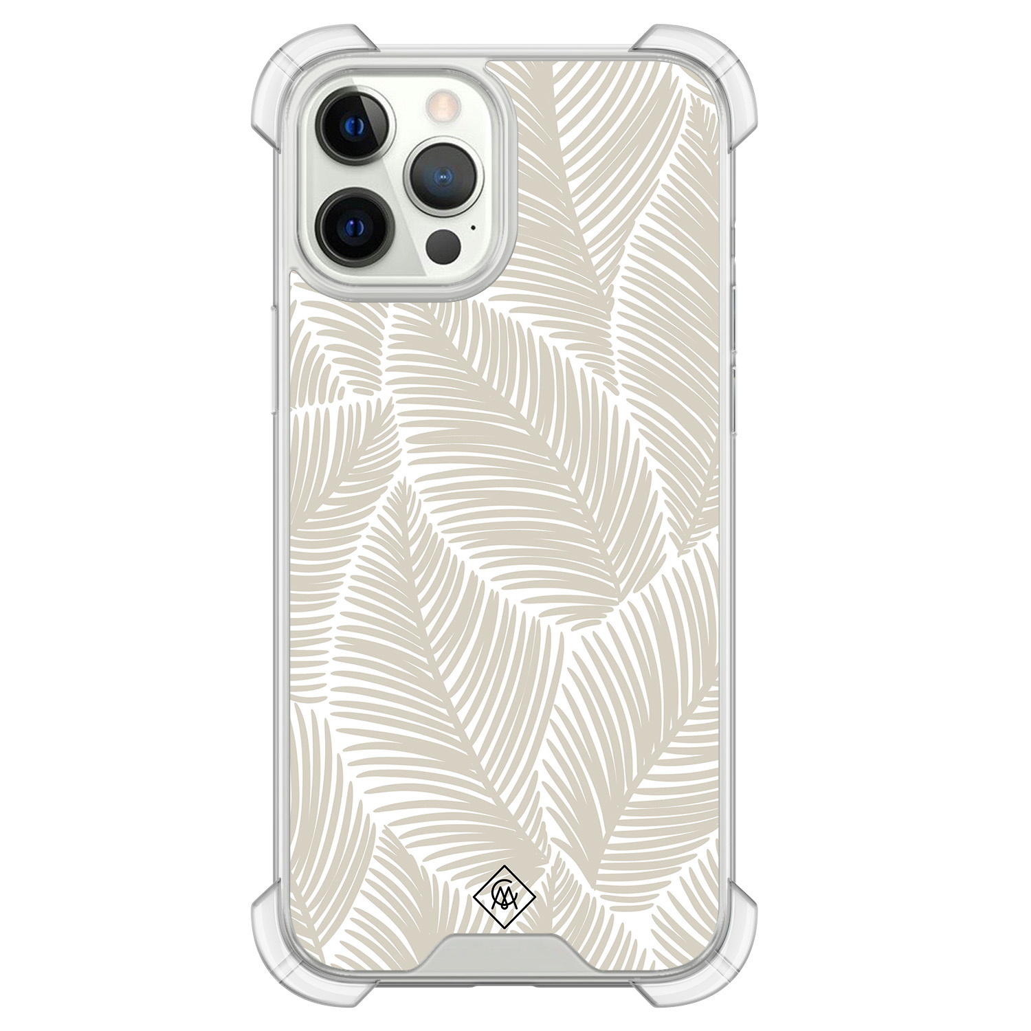 iPhone 12 (Pro) siliconen shockproof hoesje - Palmy leaves beige