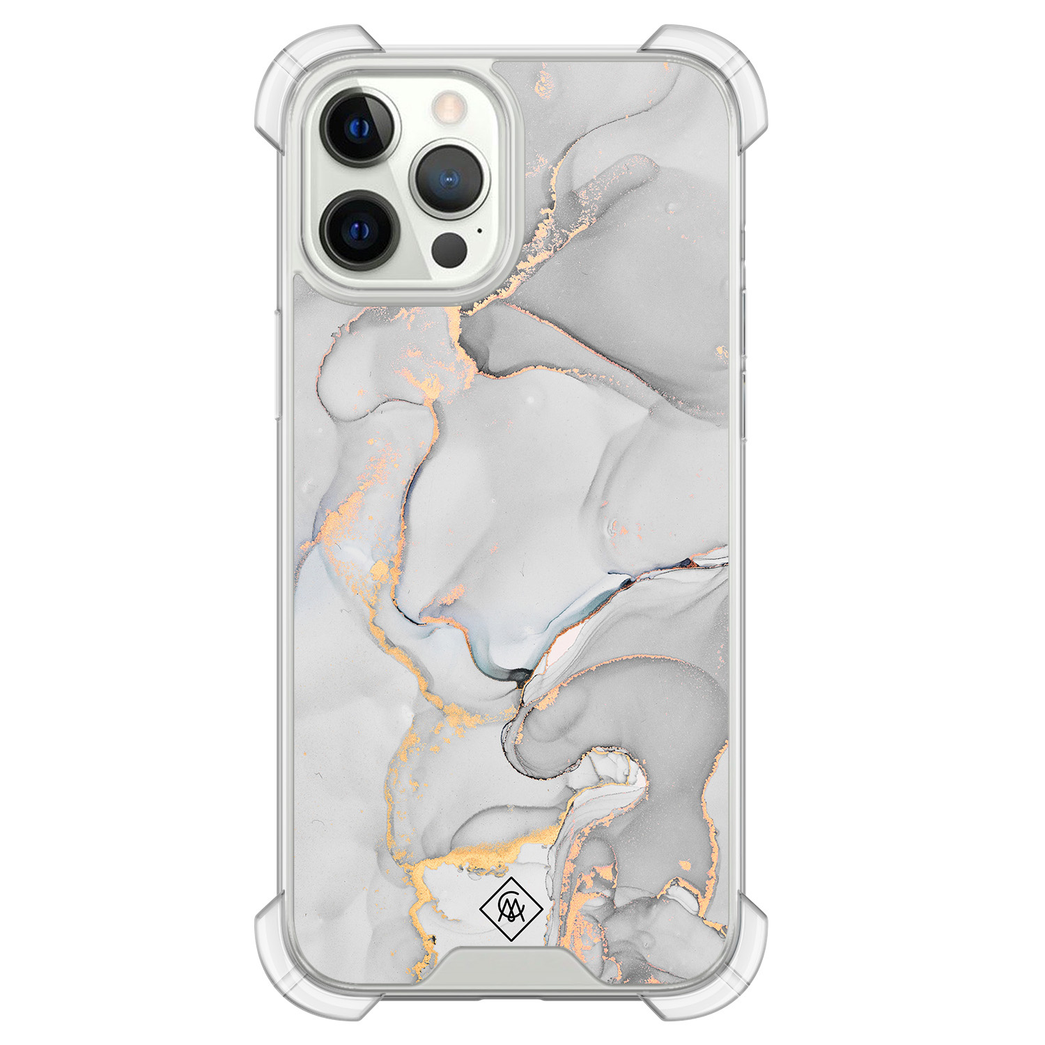 iPhone 12 (Pro) siliconen shockproof hoesje - Marmer grijs