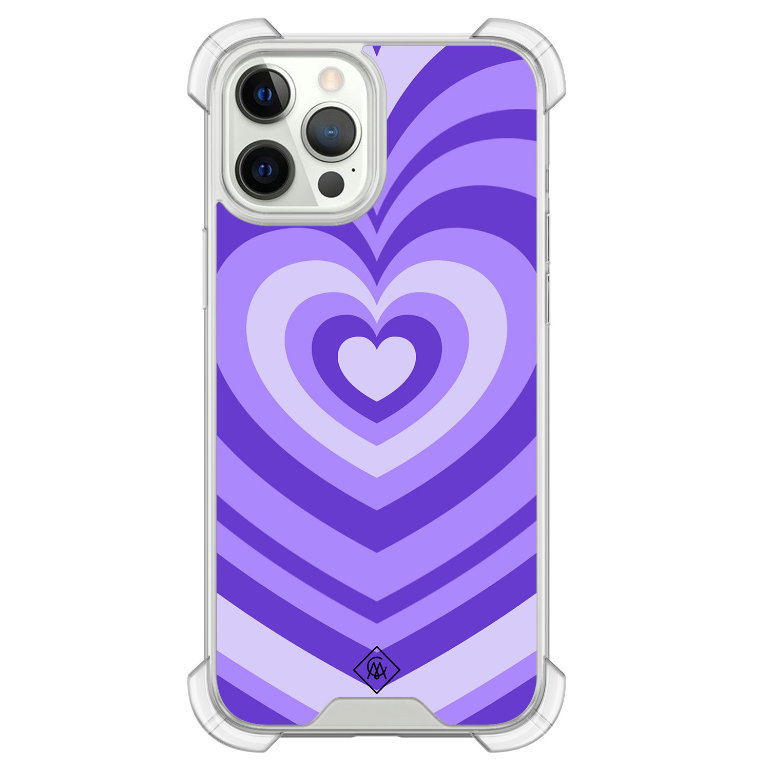 iPhone 12 (Pro) siliconen shockproof hoesje Hart swirl paars