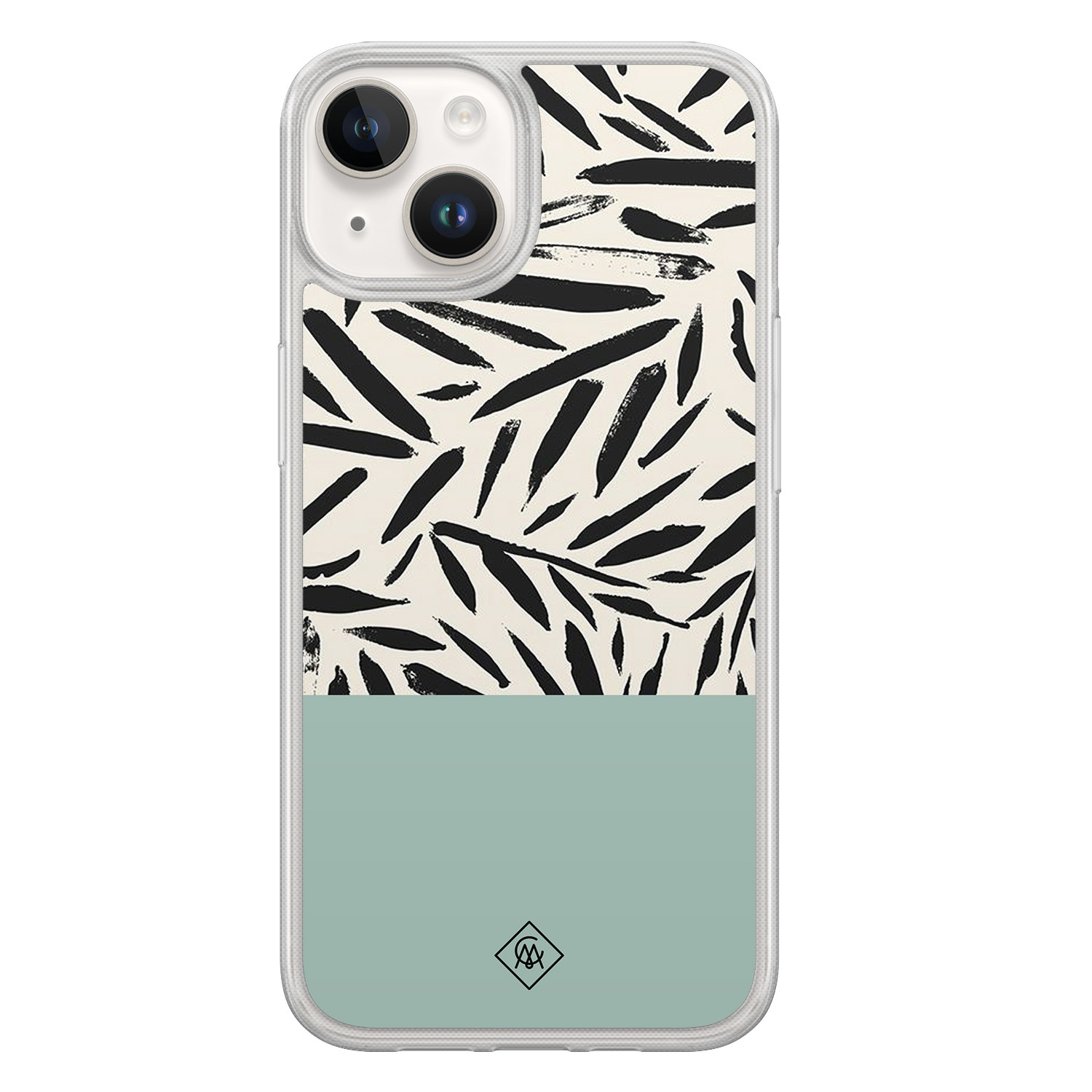 iPhone 14 hybride hoesje - Abstract mint palms