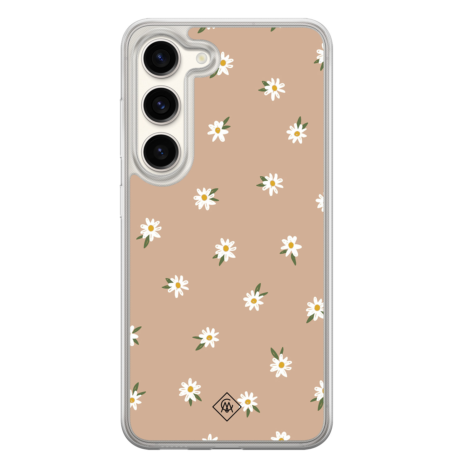 Samsung Galaxy S23 hybride hoesje - Sweet daisies - Bruin/beige - Hard Case TPU Zwart - Planten - Casimoda