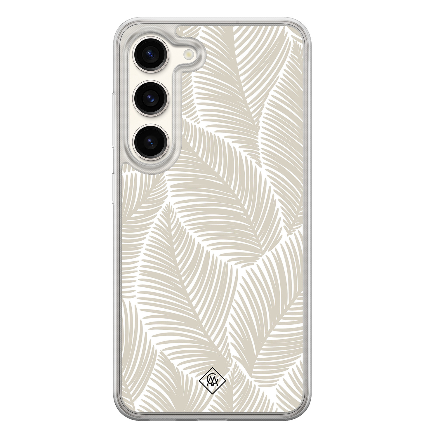 Samsung Galaxy S23 hybride hoesje - Palmy leaves beige - Bruin/beige - Hard Case TPU Zwart - Natuur - Casimoda
