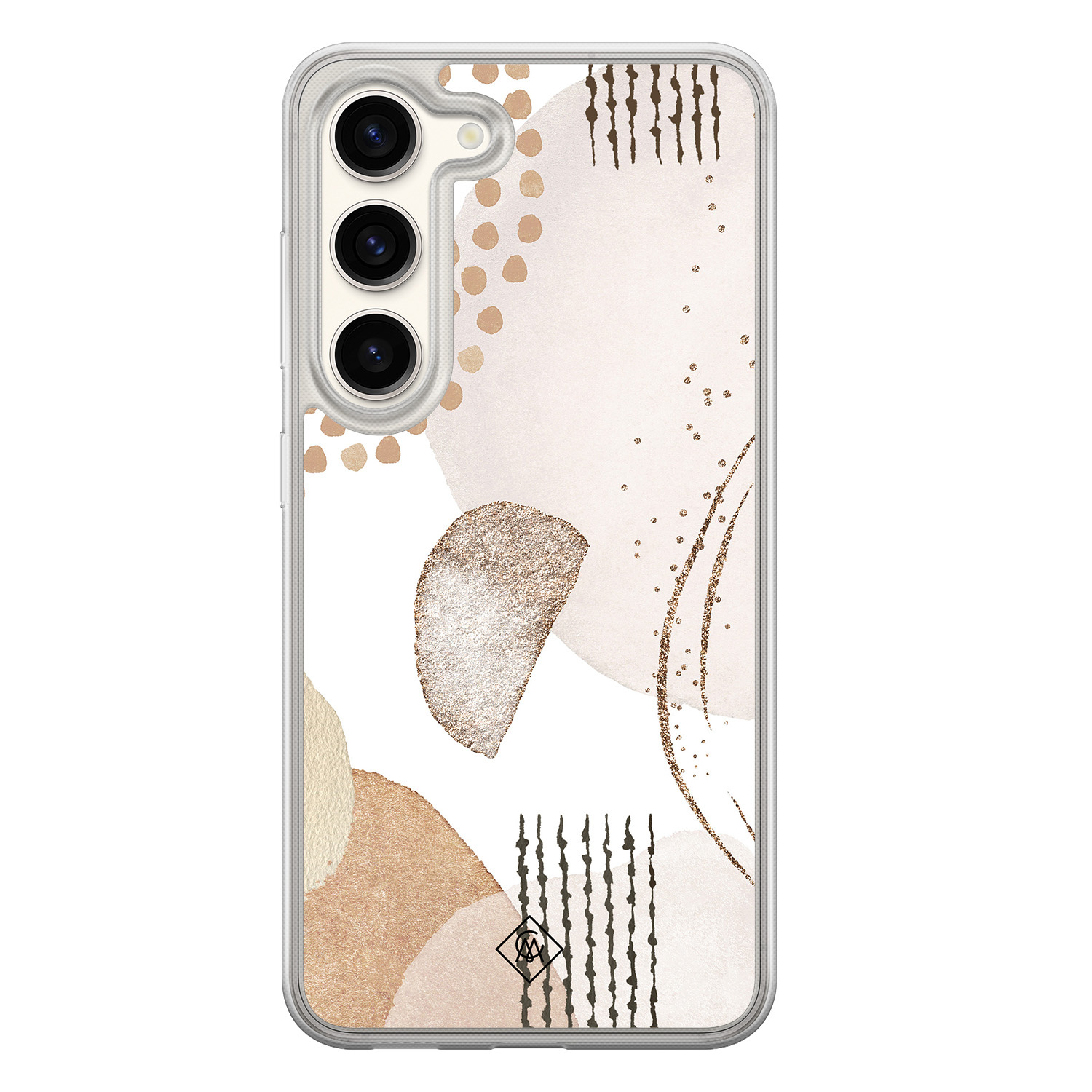 Samsung Galaxy S23 hybride hoesje - Abstract shapes - Bruin/beige - Hard Case TPU Zwart - Geometrisch patroon - Casimoda