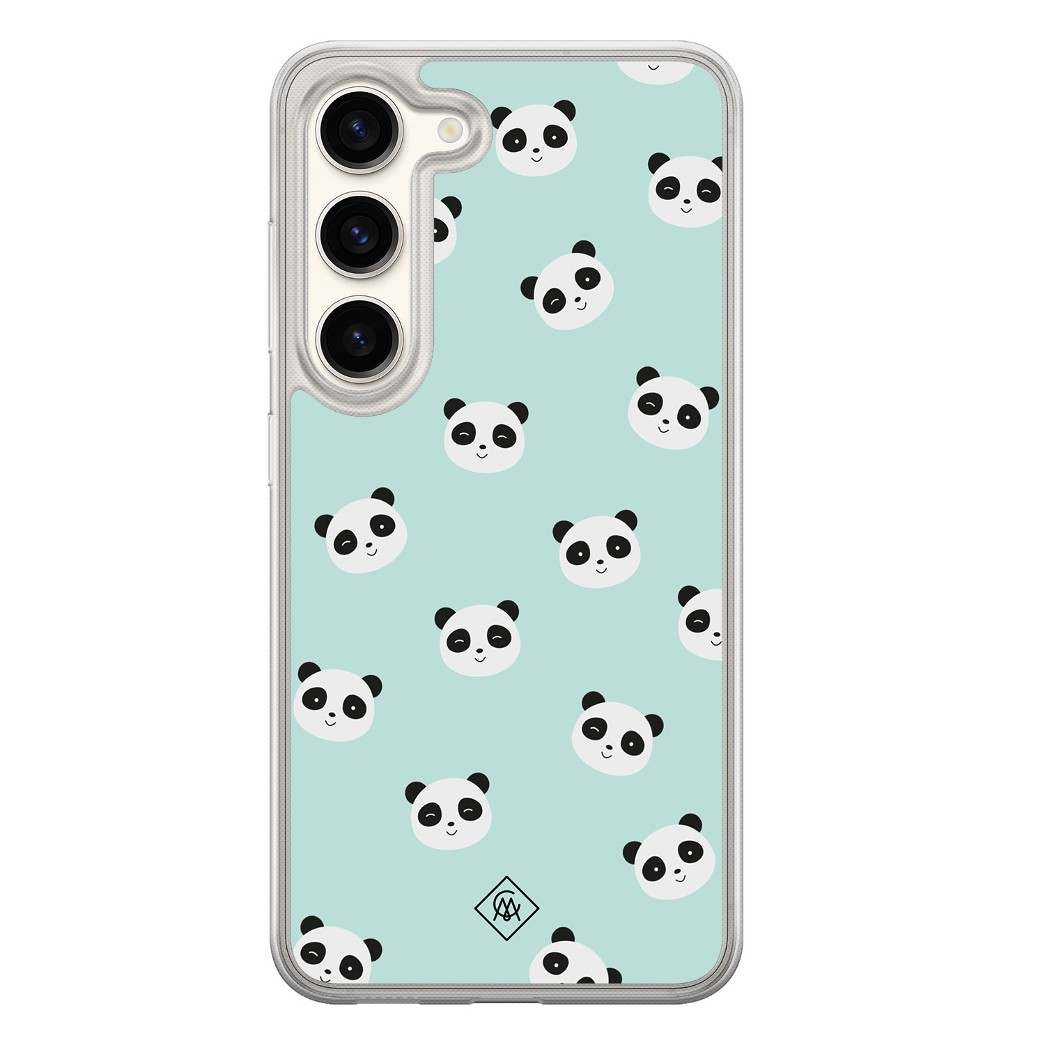 Samsung Galaxy S23 hybride hoesje - Panda print - Mint - Hard Case TPU Zwart - Panda - Casimoda