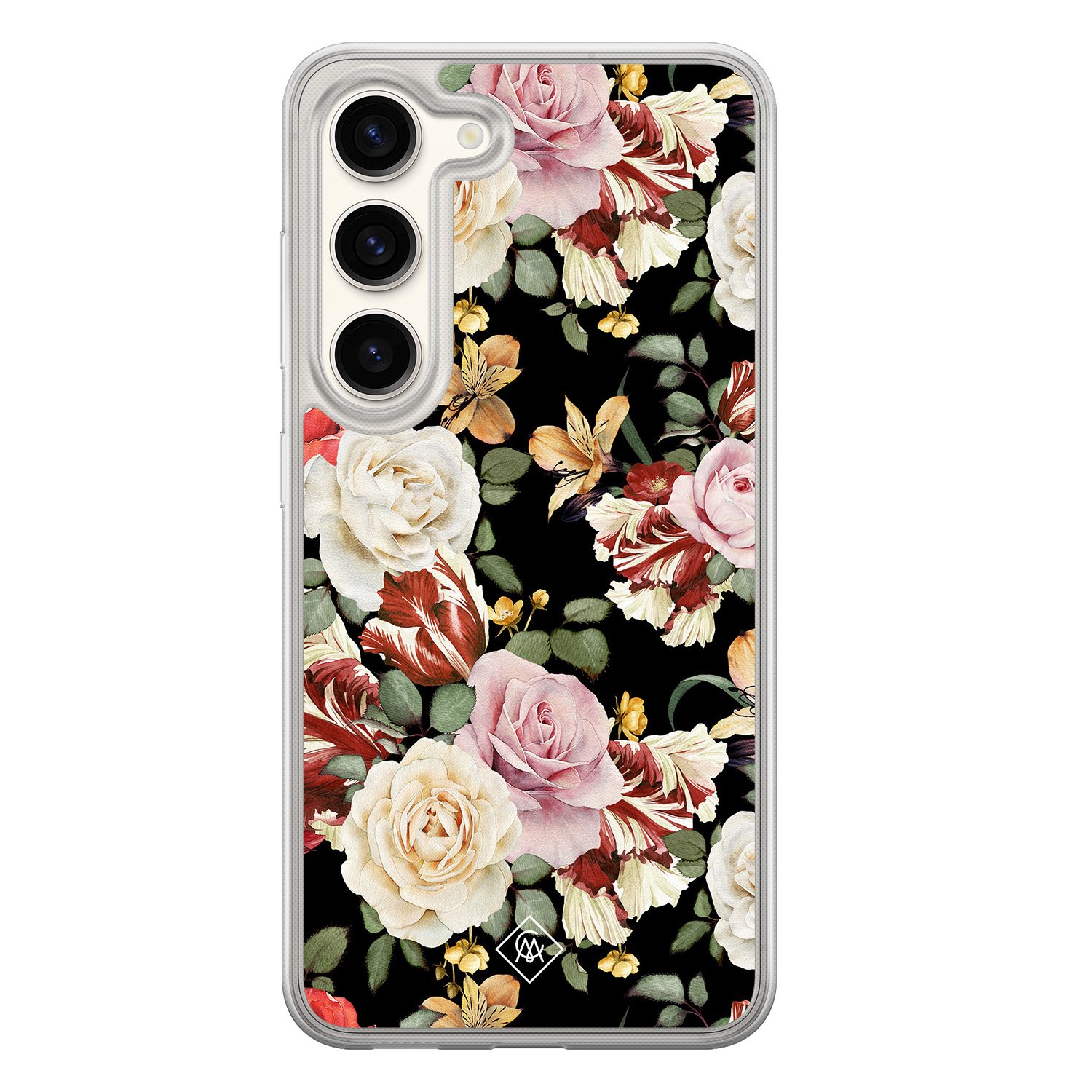 Samsung Galaxy S23 hybride hoesje - Bloemen flowerpower - Multi - Hard Case TPU Zwart - Bloemen - Casimoda