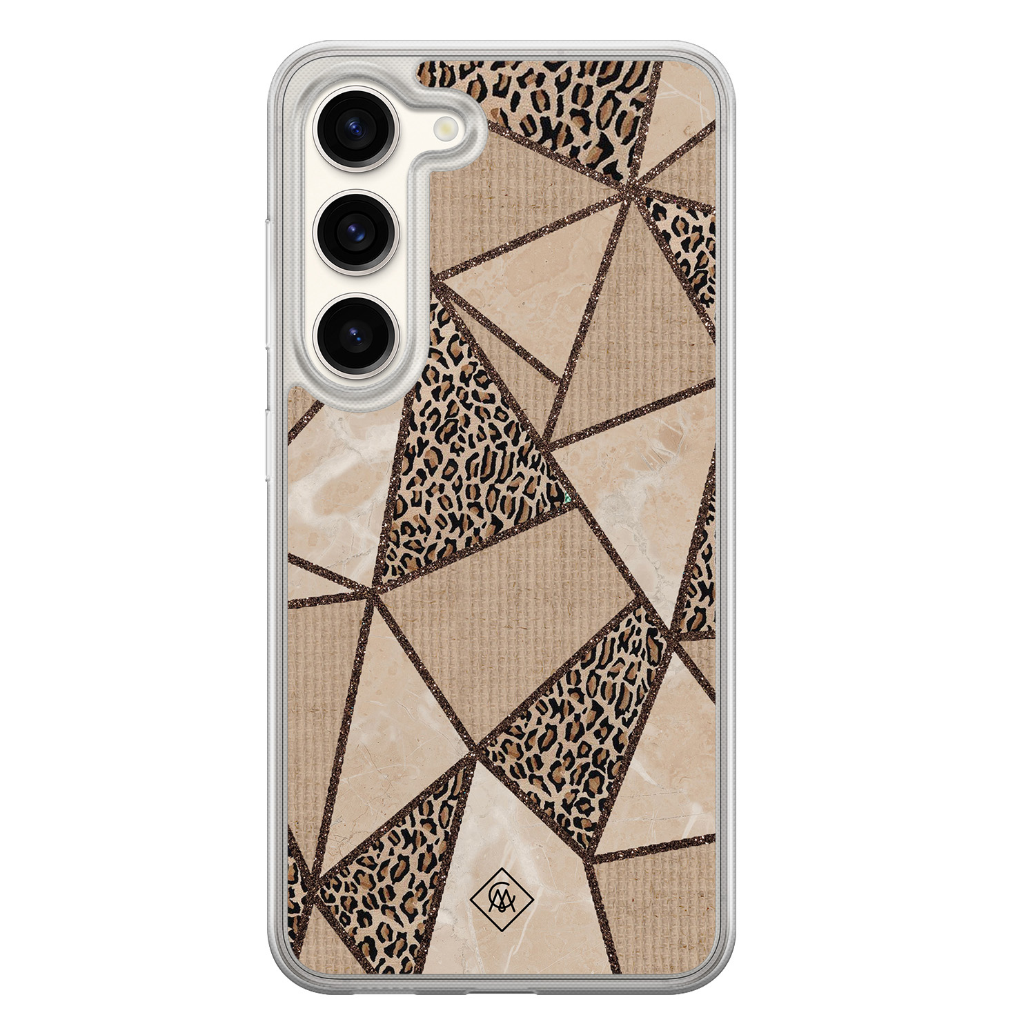 Samsung Galaxy S23 hybride hoesje - Leopard abstract - Bruin/beige - Hard Case TPU Zwart - Luipaardprint - Casimoda