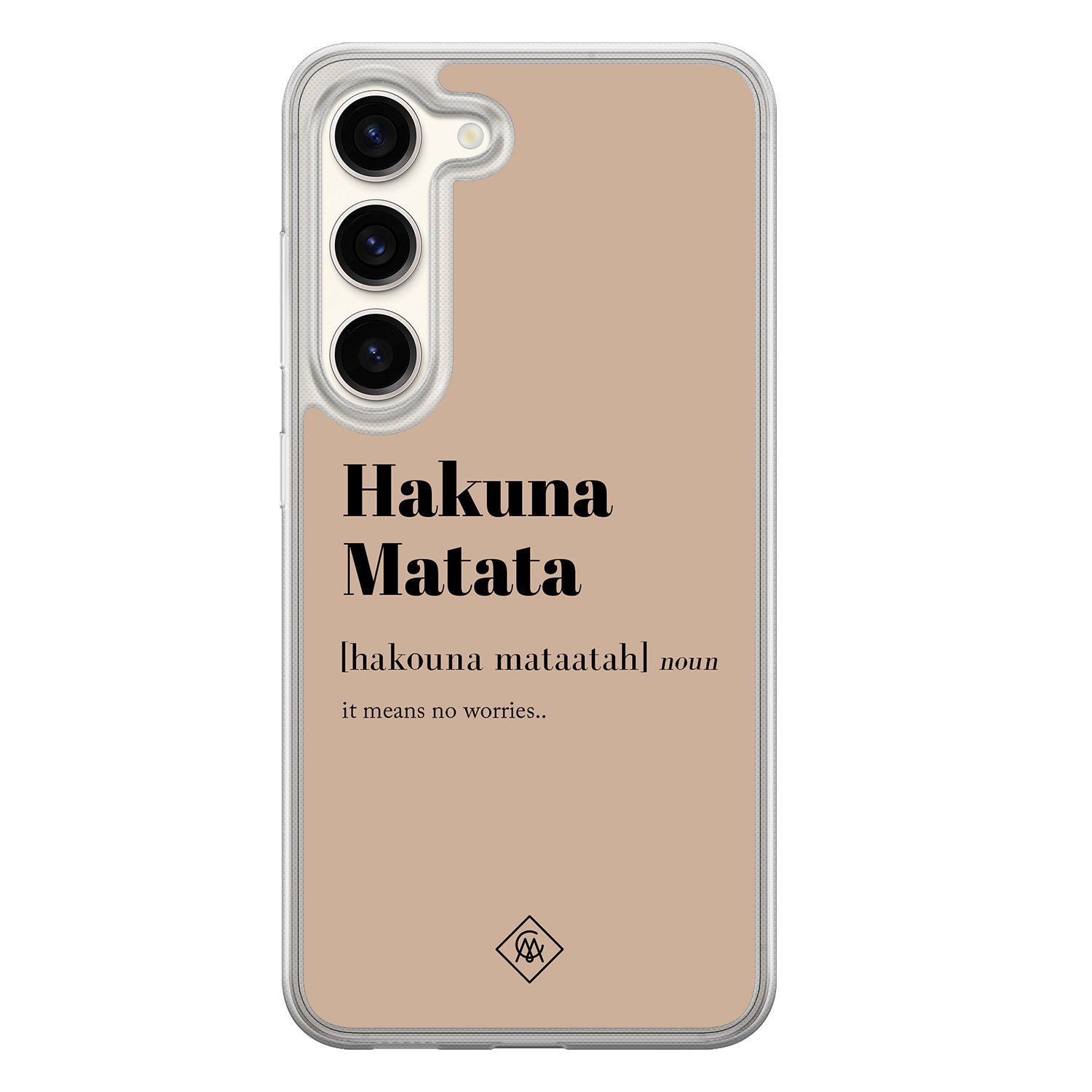 Samsung Galaxy S23 hybride hoesje - Hakuna matata - Bruin/beige - Hard Case TPU Zwart - Tekst - Casimoda