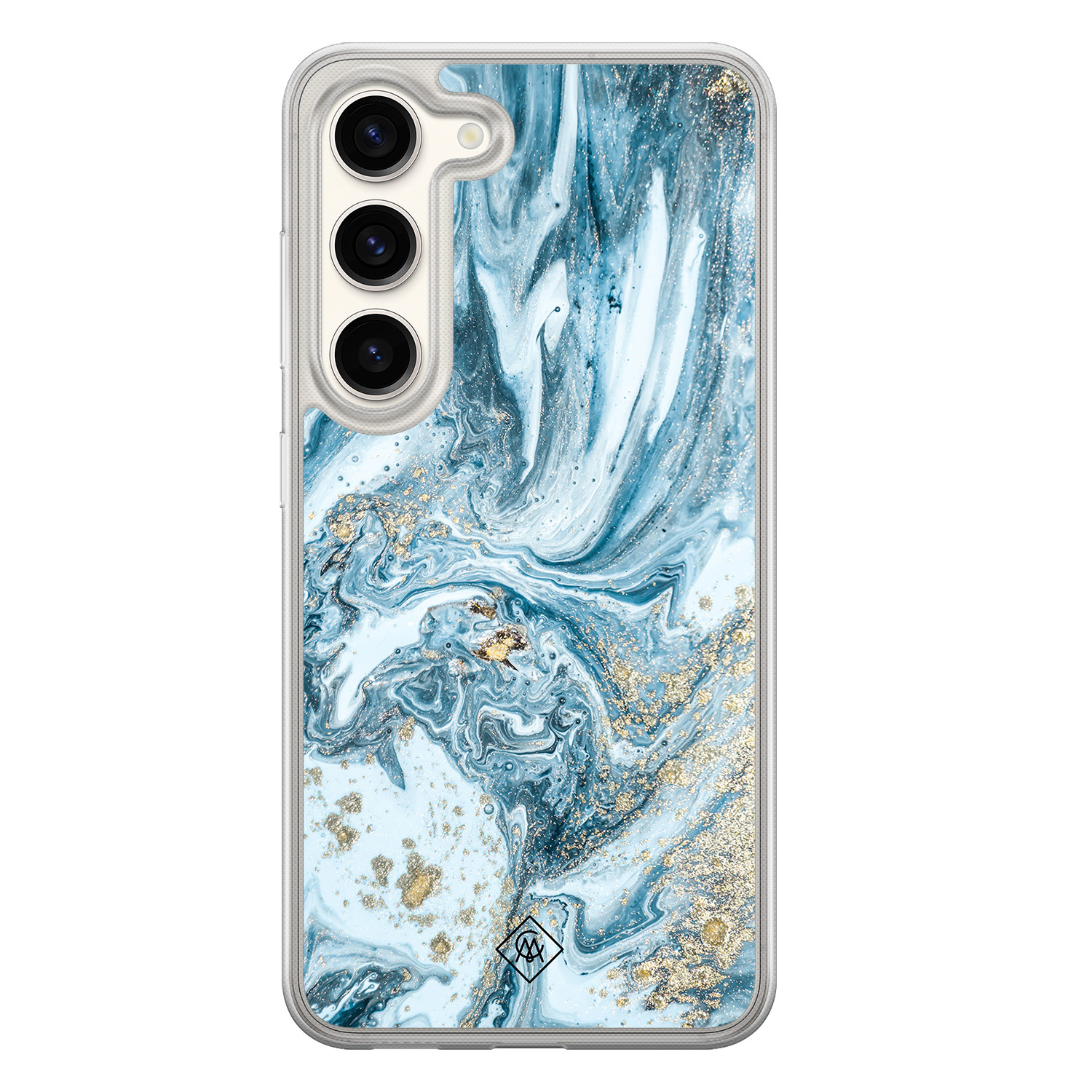Samsung Galaxy S23 hybride hoesje - Marble sea - Blauw - Hard Case TPU Zwart - Marmer - Casimoda
