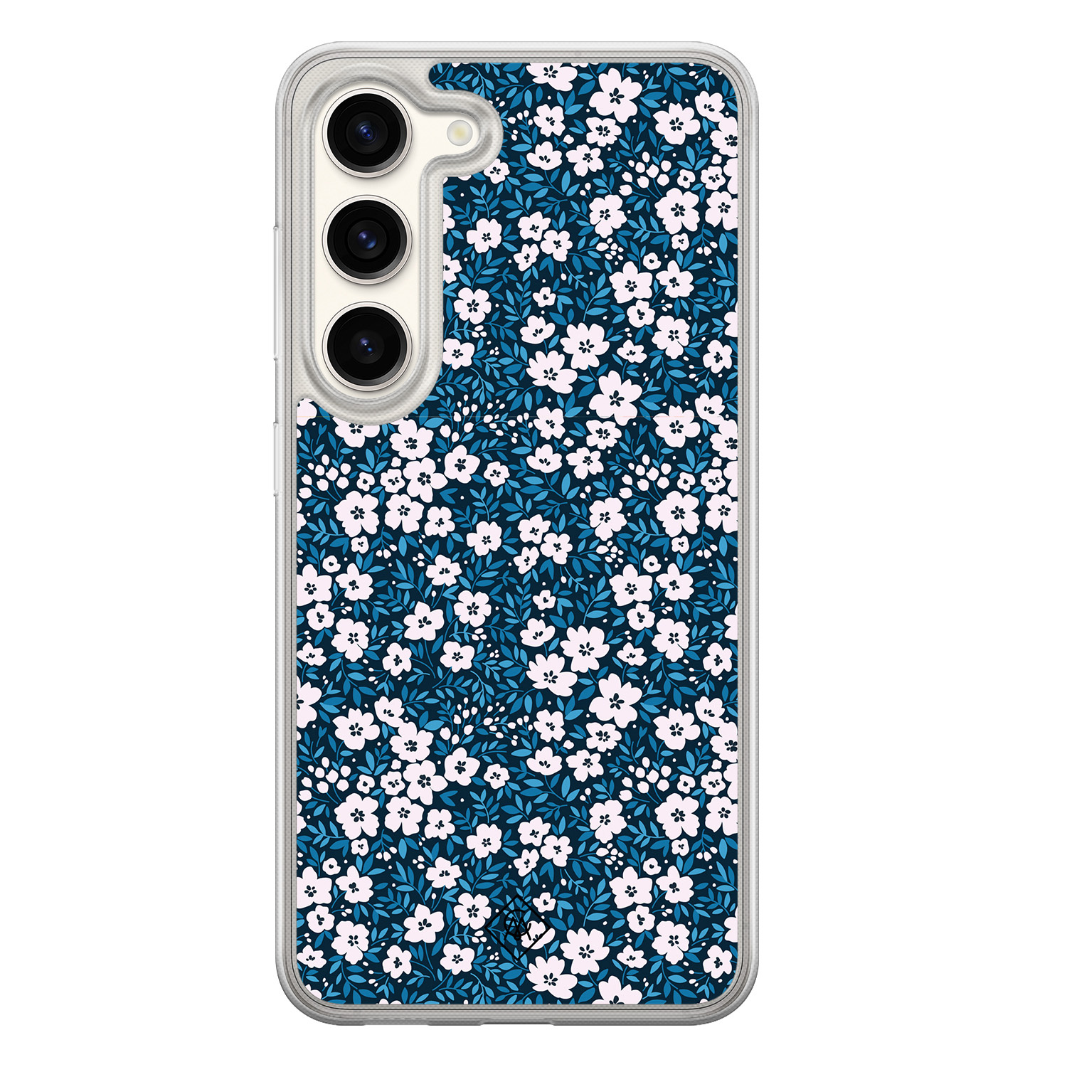 Samsung Galaxy S23 hybride hoesje - Bloemenpracht blauw - Blauw - Hard Case TPU Zwart - Bloemen - Casimoda
