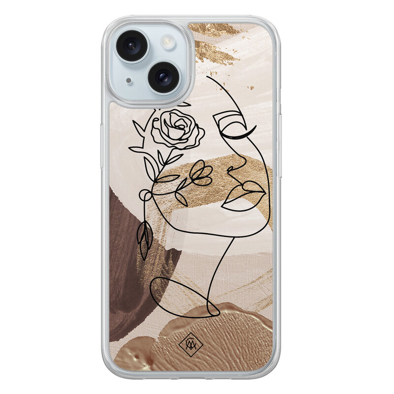 Casimoda iPhone 15 hybride hoesje - Abstract gezicht bruin