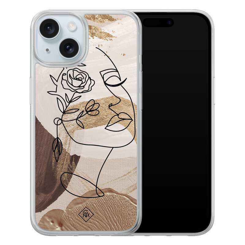 Casimoda iPhone 15 hybride hoesje - Abstract gezicht bruin