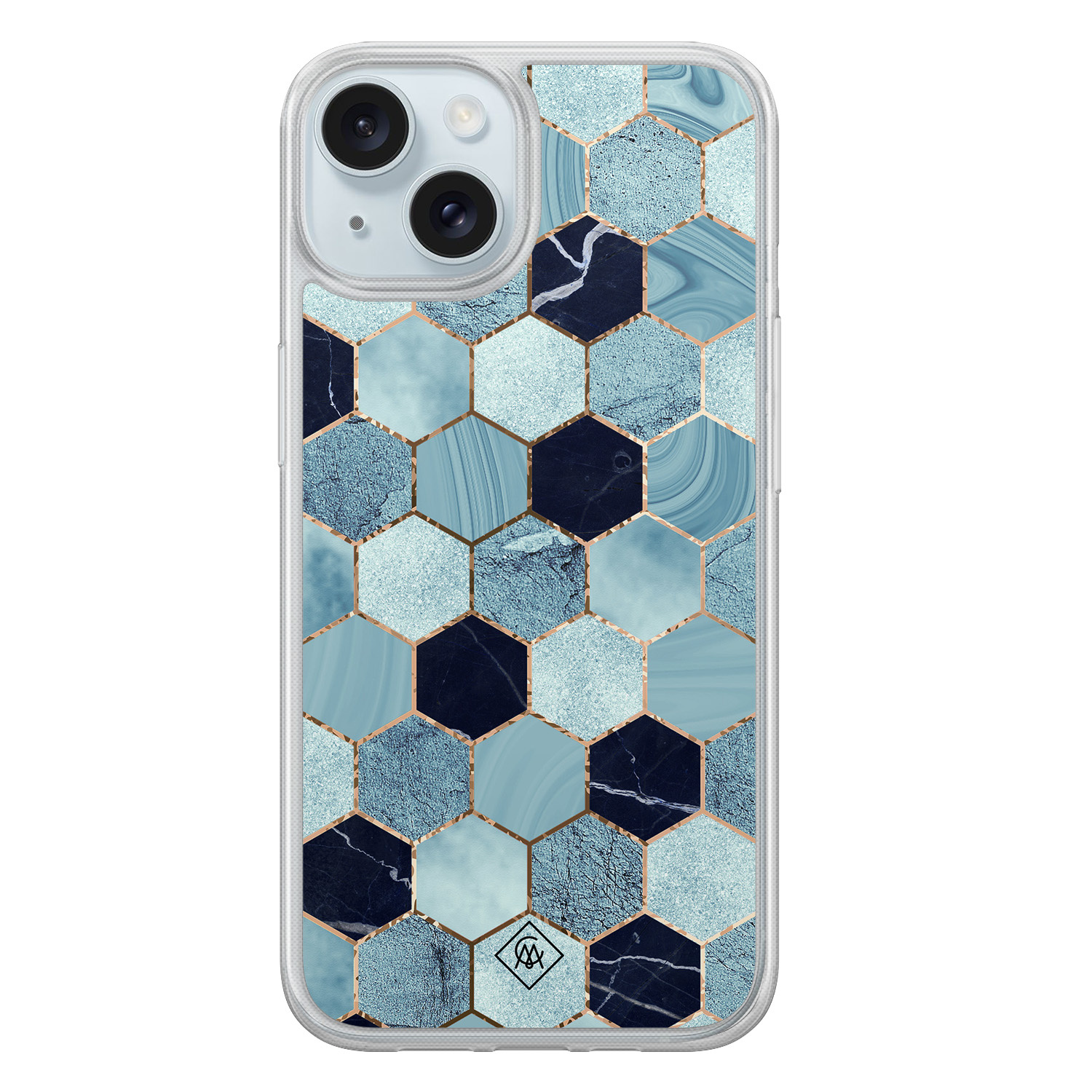 iPhone 15 hybride hoesje - Blue cubes