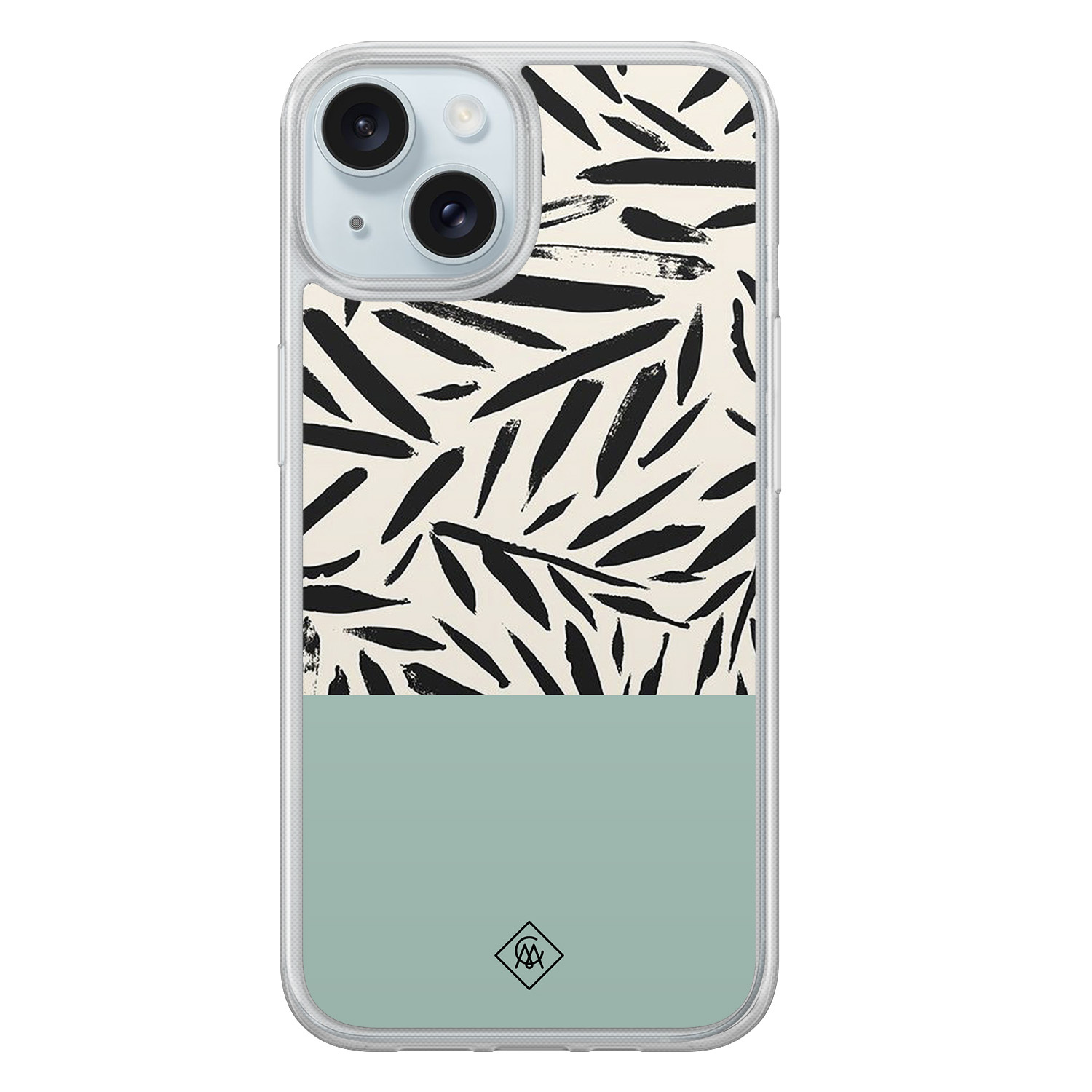 iPhone 15 hybride hoesje - Abstract mint palms