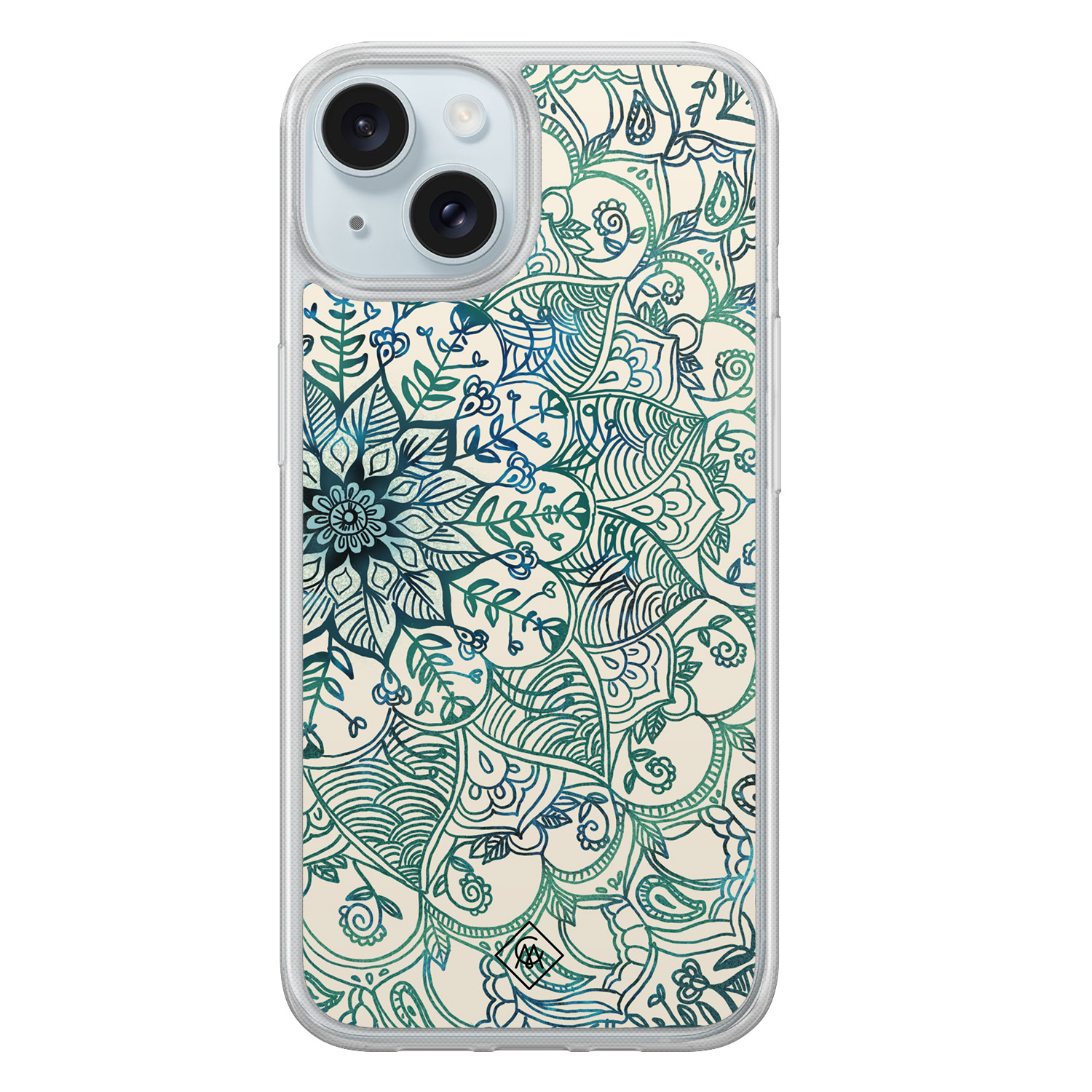 iPhone 15 hybride hoesje - Mandala blauw