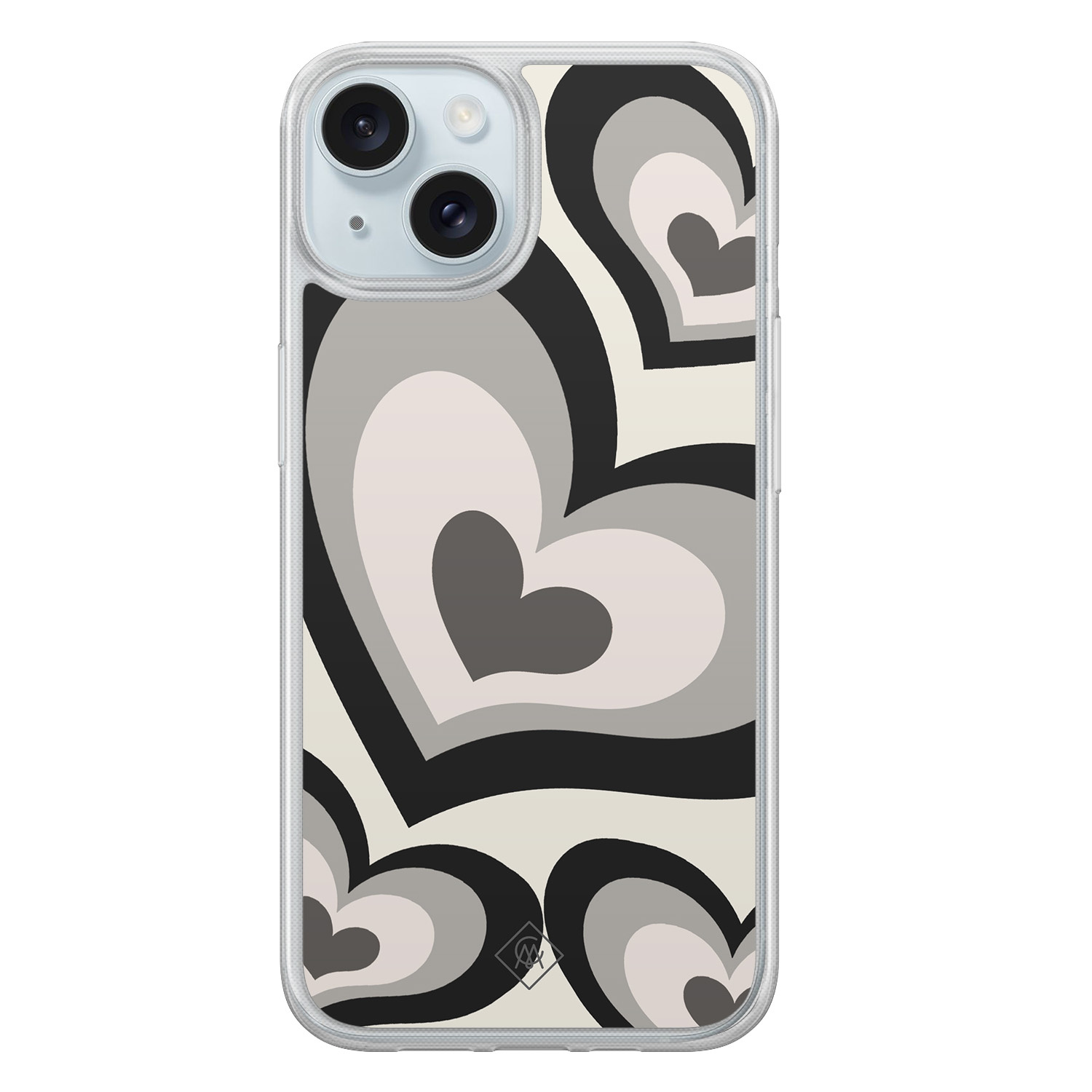 iPhone 15 hybride hoesje - Hart swirl zwart