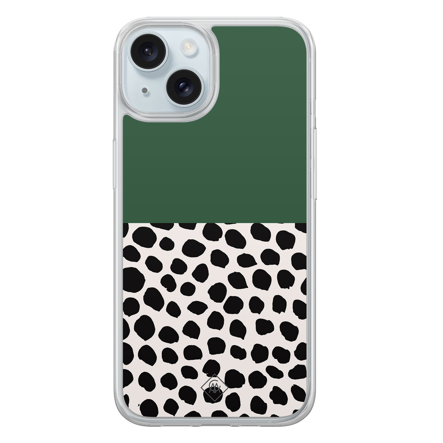 iPhone 15 hybride hoesje - Green polka