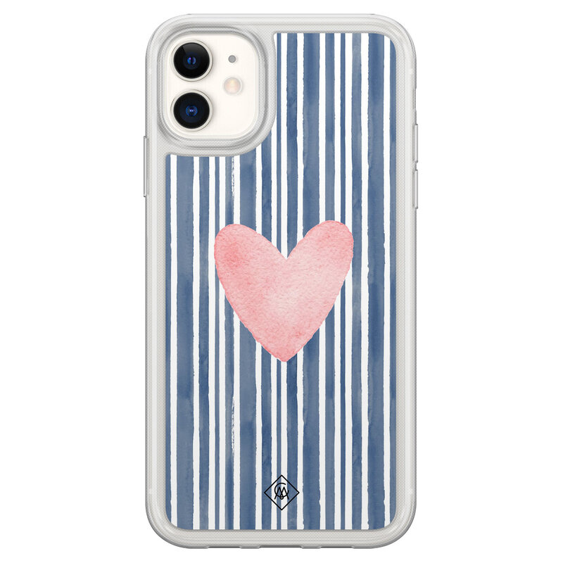 Casimoda iPhone 11 hybride hoesje - Hart x streepjes