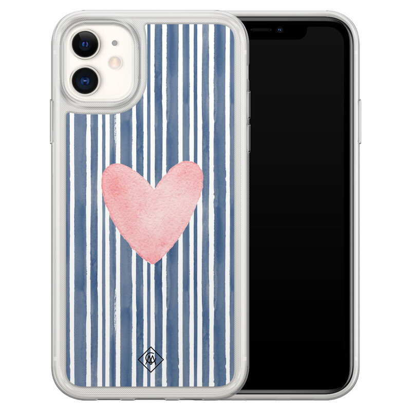 Casimoda iPhone 11 hybride hoesje - Hart x streepjes