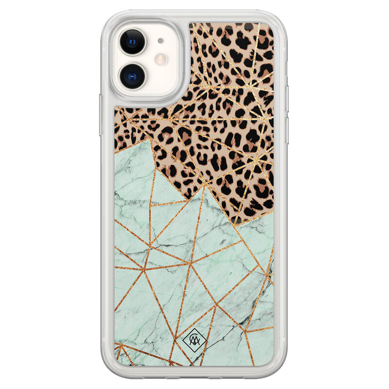 Casimoda iPhone 11 hybride hoesje - Luipaard marmer mint