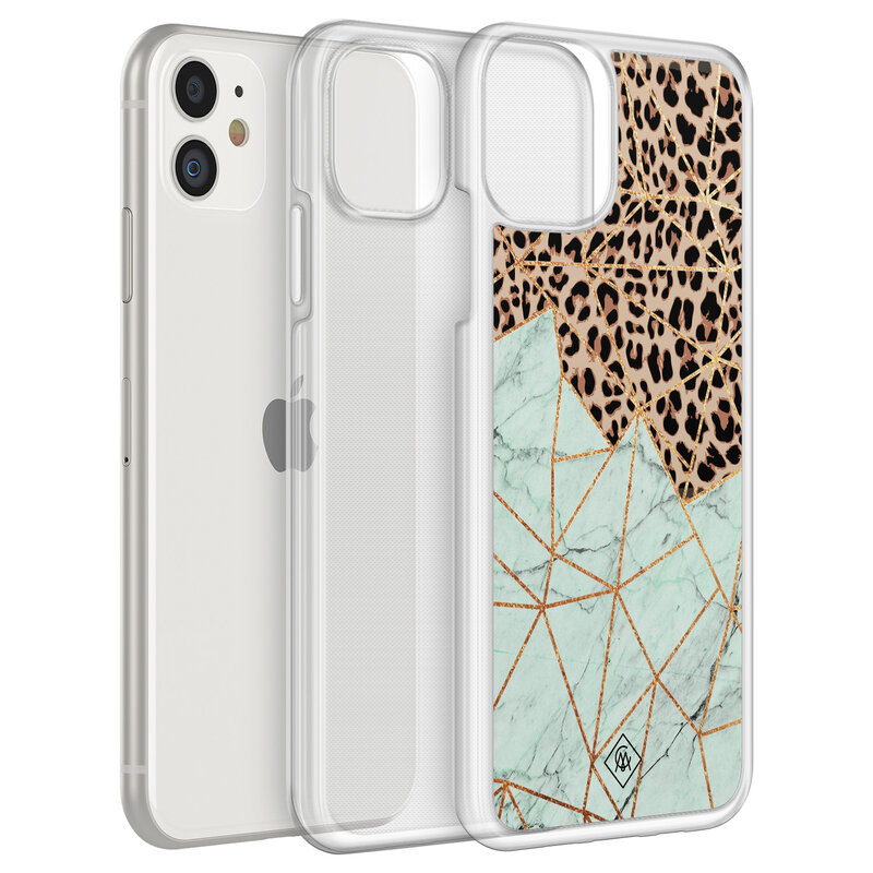 Casimoda iPhone 11 hybride hoesje - Luipaard marmer mint