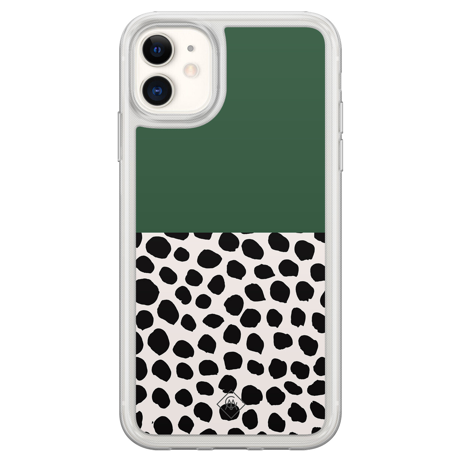 iPhone 11 hybride hoesje - Green polka