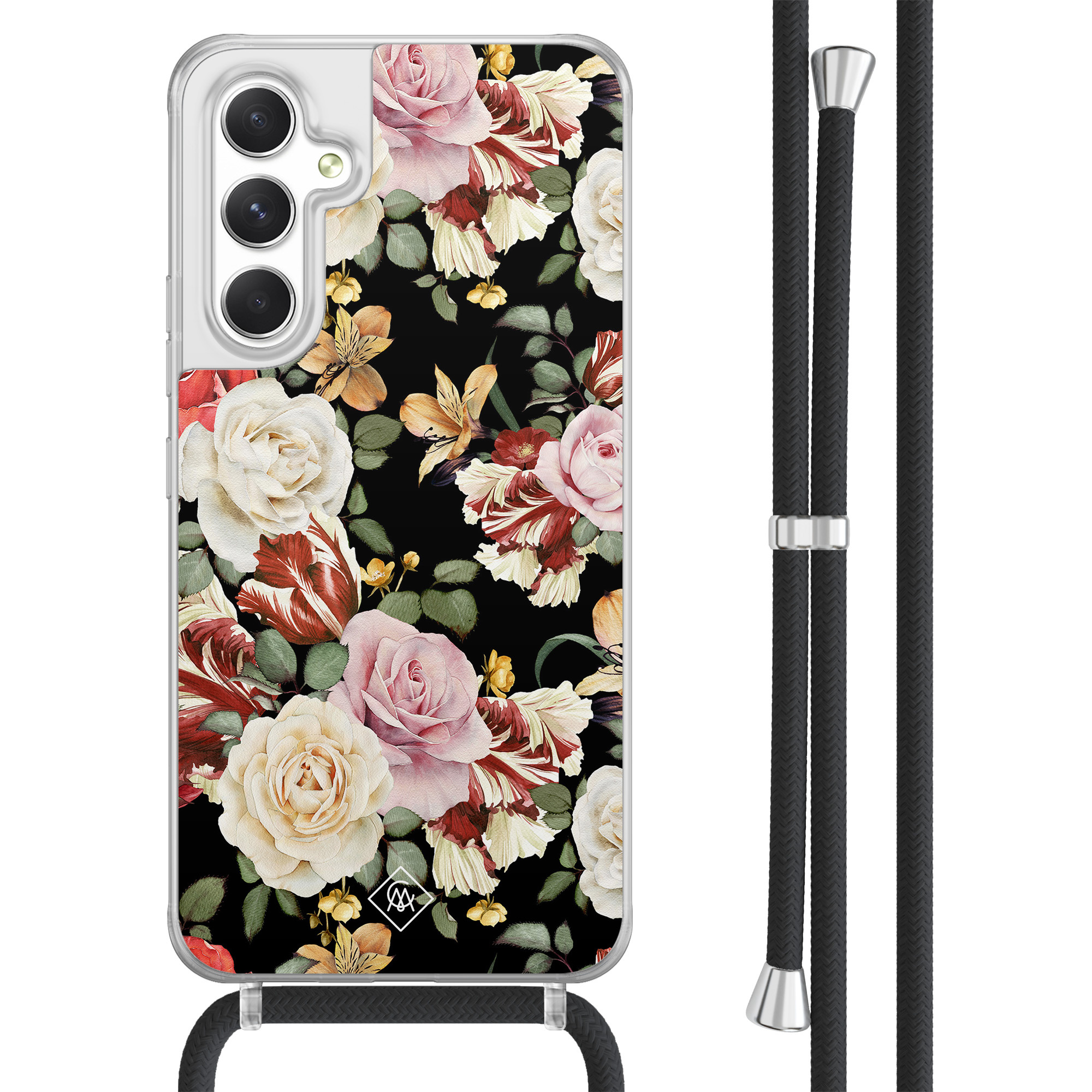 Casimoda® - Samsung A54 hoesje met koord - Bloemen flowerpower - Afneembaar koord - TPU/acryl - Multi