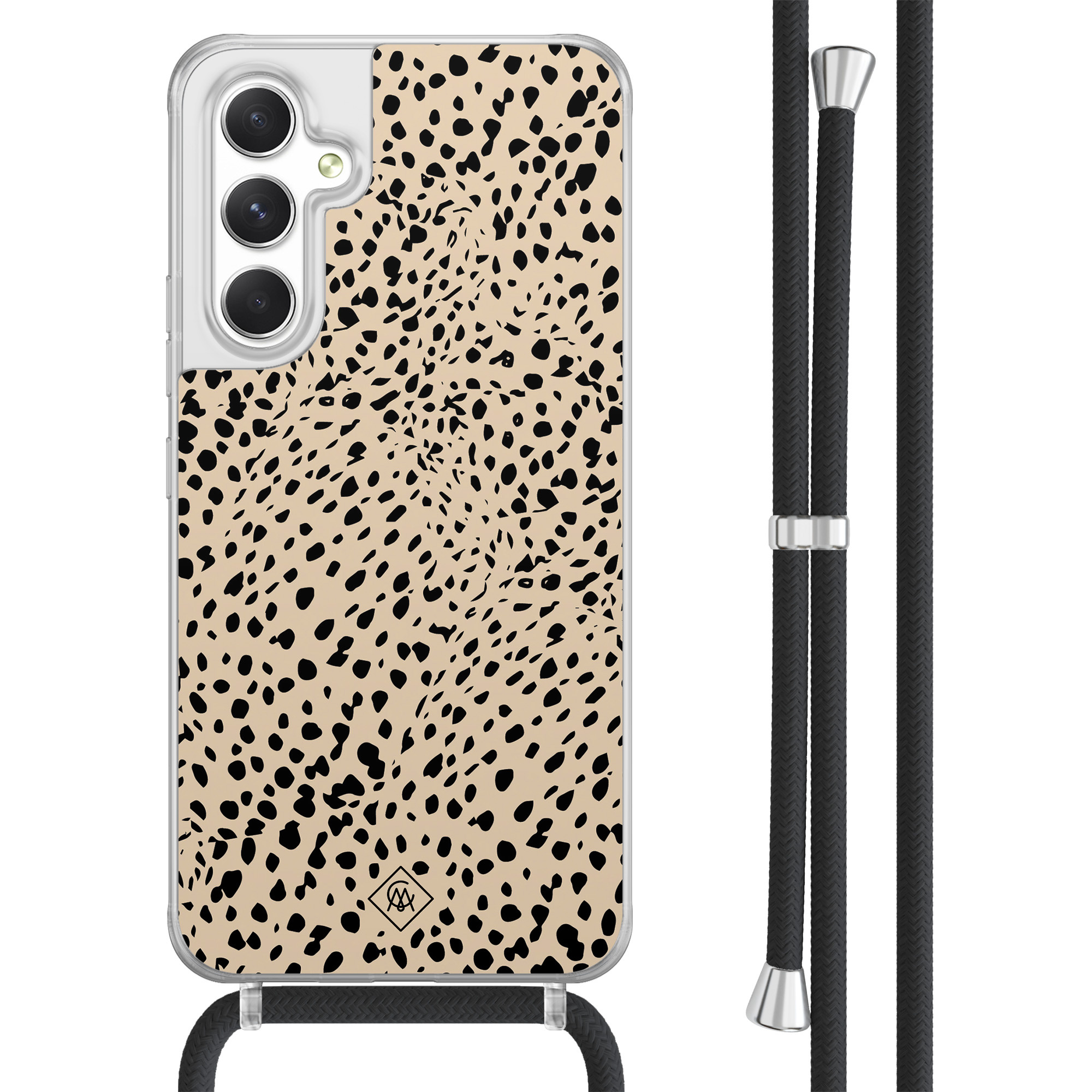 Casimoda® - Samsung A54 hoesje met koord - Stippen bruin abstract - Afneembaar koord - TPU/acryl - Bruin/beige