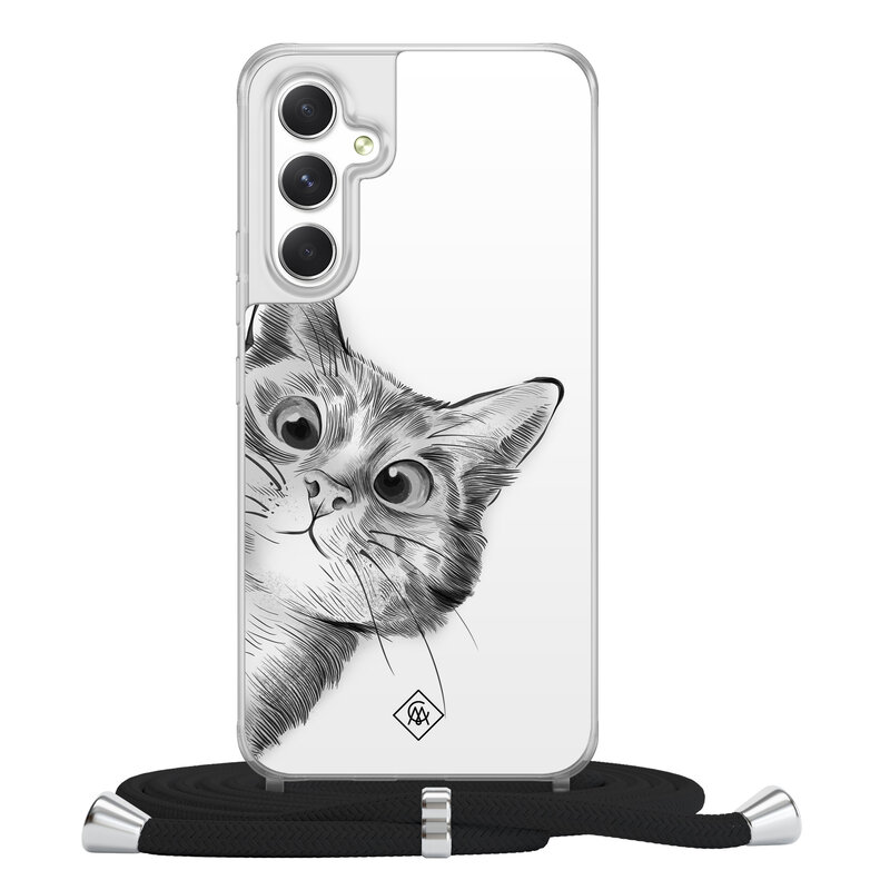 Casimoda Samsung Galaxy A54 hoesje met koord - Peekaboo kat