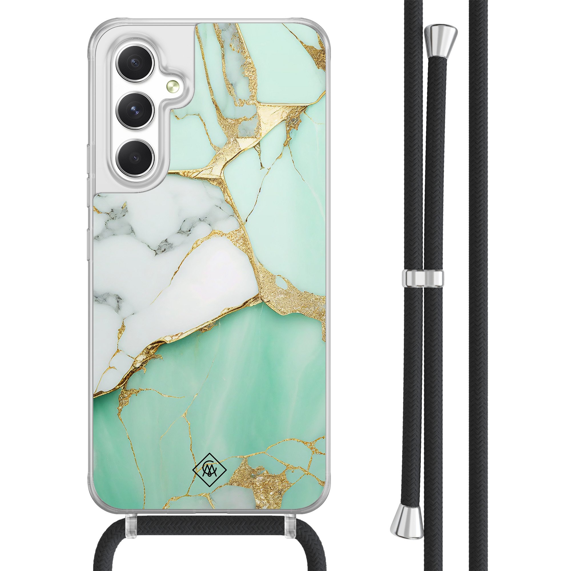 Casimoda® - Samsung A54 hoesje met koord - Marmer mintgroen - Afneembaar koord - TPU/acryl - Mint