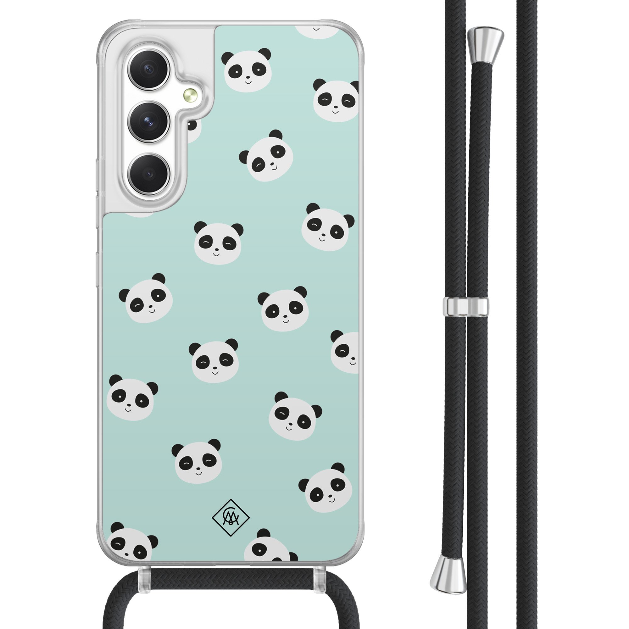 Casimoda® - Samsung A54 hoesje met koord - Panda print - Afneembaar koord - TPU/acryl - Mint