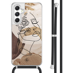 Casimoda Samsung Galaxy A54 hoesje met koord - Abstract gezicht bruin