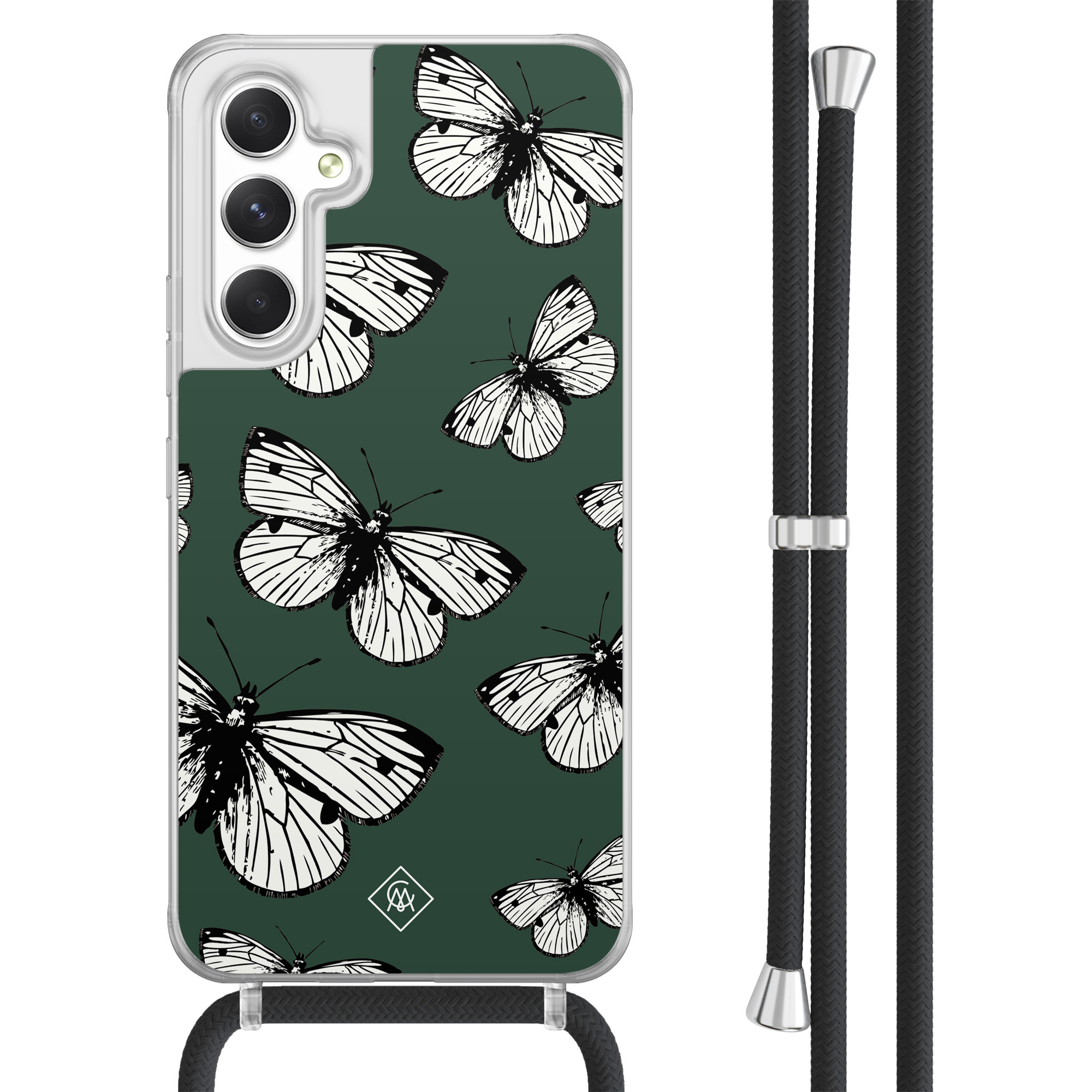 Casimoda® - Samsung A54 hoesje met koord - Vlinders - Afneembaar koord - TPU/acryl - Groen