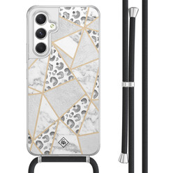 Casimoda Samsung Galaxy A54 hoesje met koord - Stone & leopard