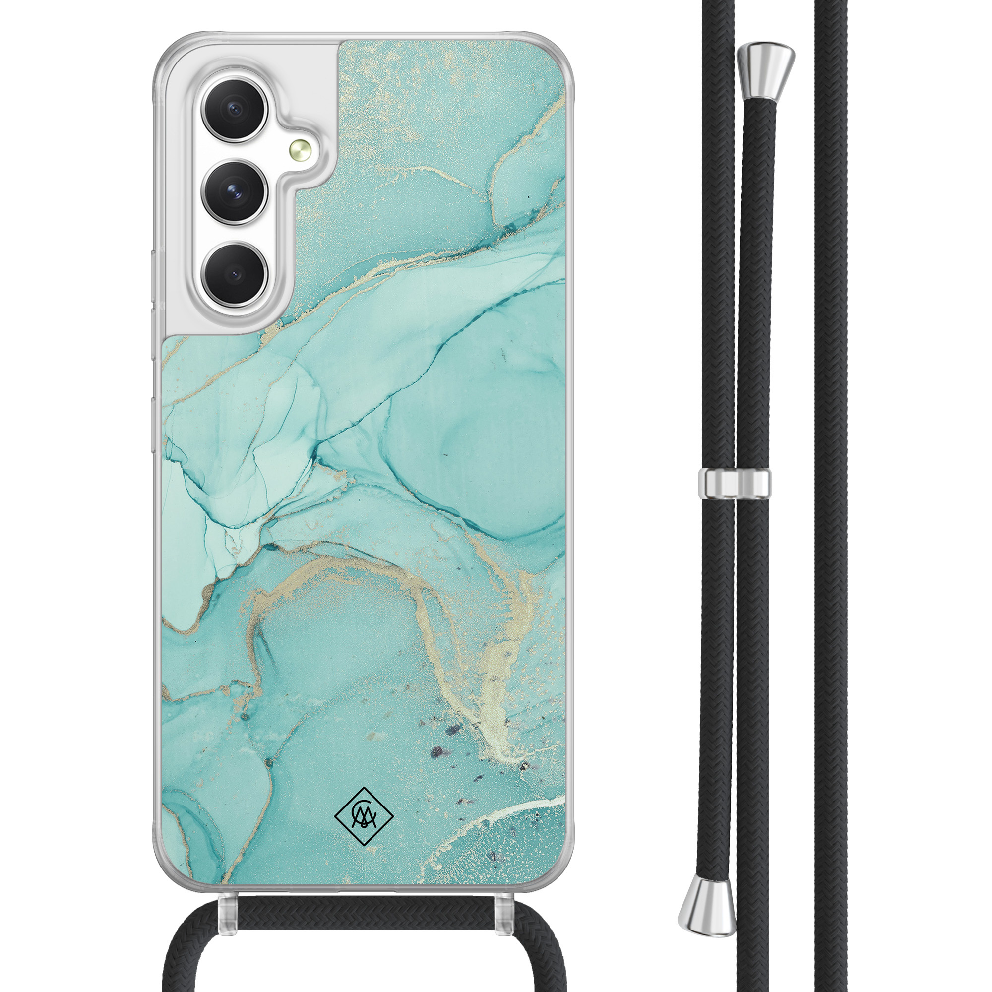 Casimoda® - Samsung A54 hoesje met koord - Marmer mint groen - Afneembaar koord - TPU/acryl - Mint