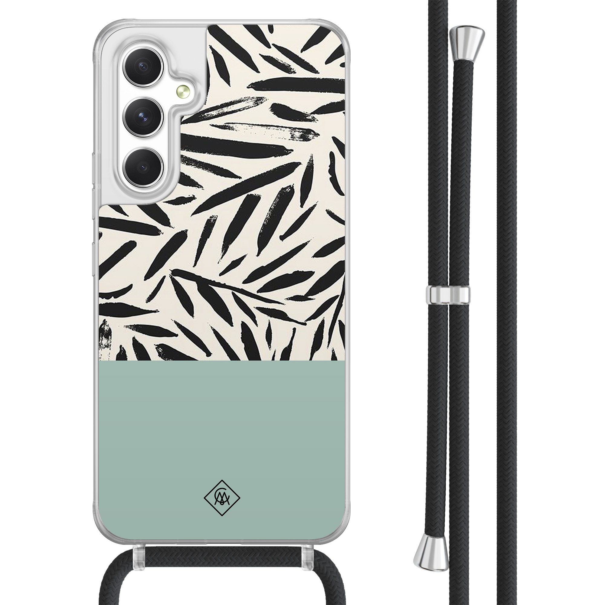 Casimoda® - Samsung A54 hoesje met koord - Abstract mint palms - Afneembaar koord - TPU/acryl - Mint