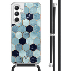 Casimoda Samsung Galaxy A54 hoesje met koord - Blue cubes