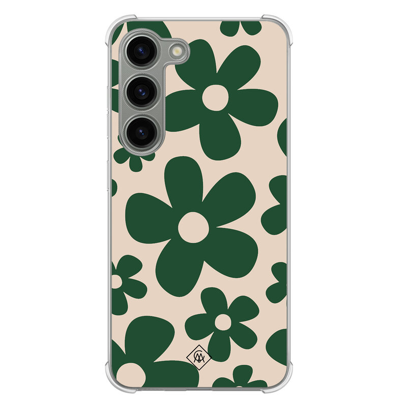 Casimoda Samsung Galaxy S23 siliconen shockproof hoesje - Retro flowers groen