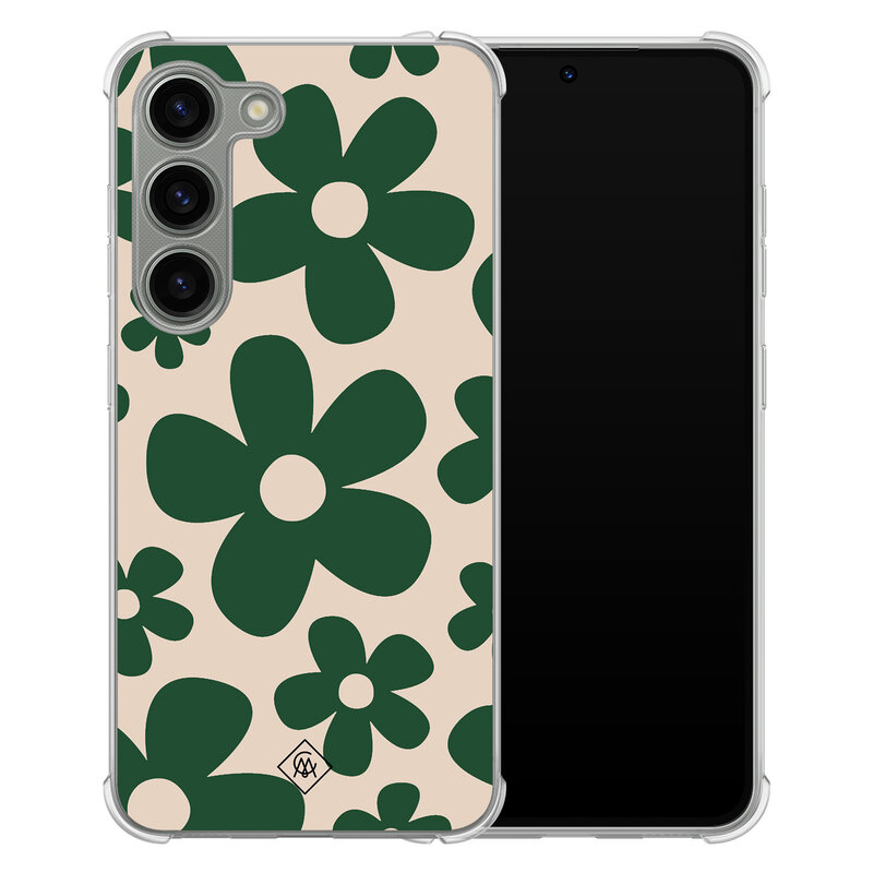 Casimoda Samsung Galaxy S23 siliconen shockproof hoesje - Retro flowers groen